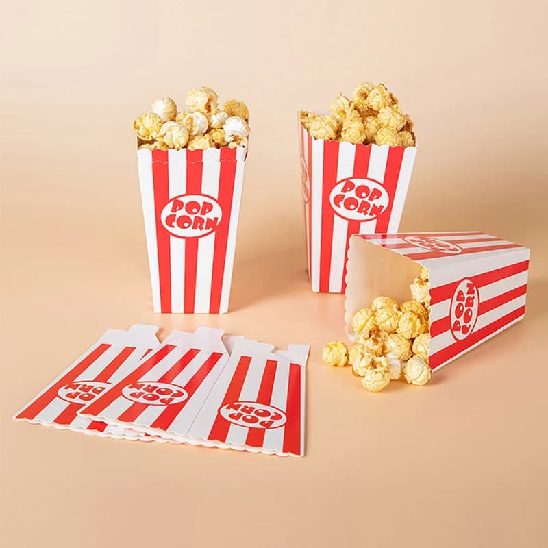 12 pieces paper boxes for dry popcorn bags white striped red containers for the night of films birthday supplies for carnival parties