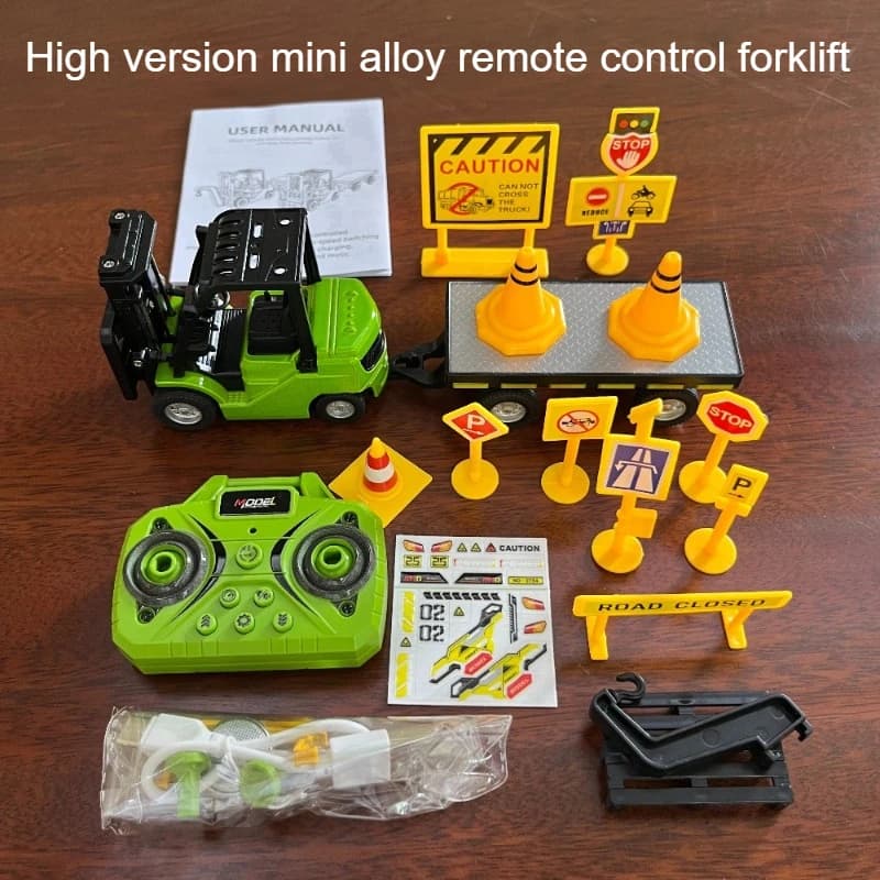 Versione Avanzata: Set Mini Carrello Elevatore Telecomandato 1:64, con Luci e Musica, Materiale in Lega Resistente, Supporta Connessione Mobile APP, Regalo