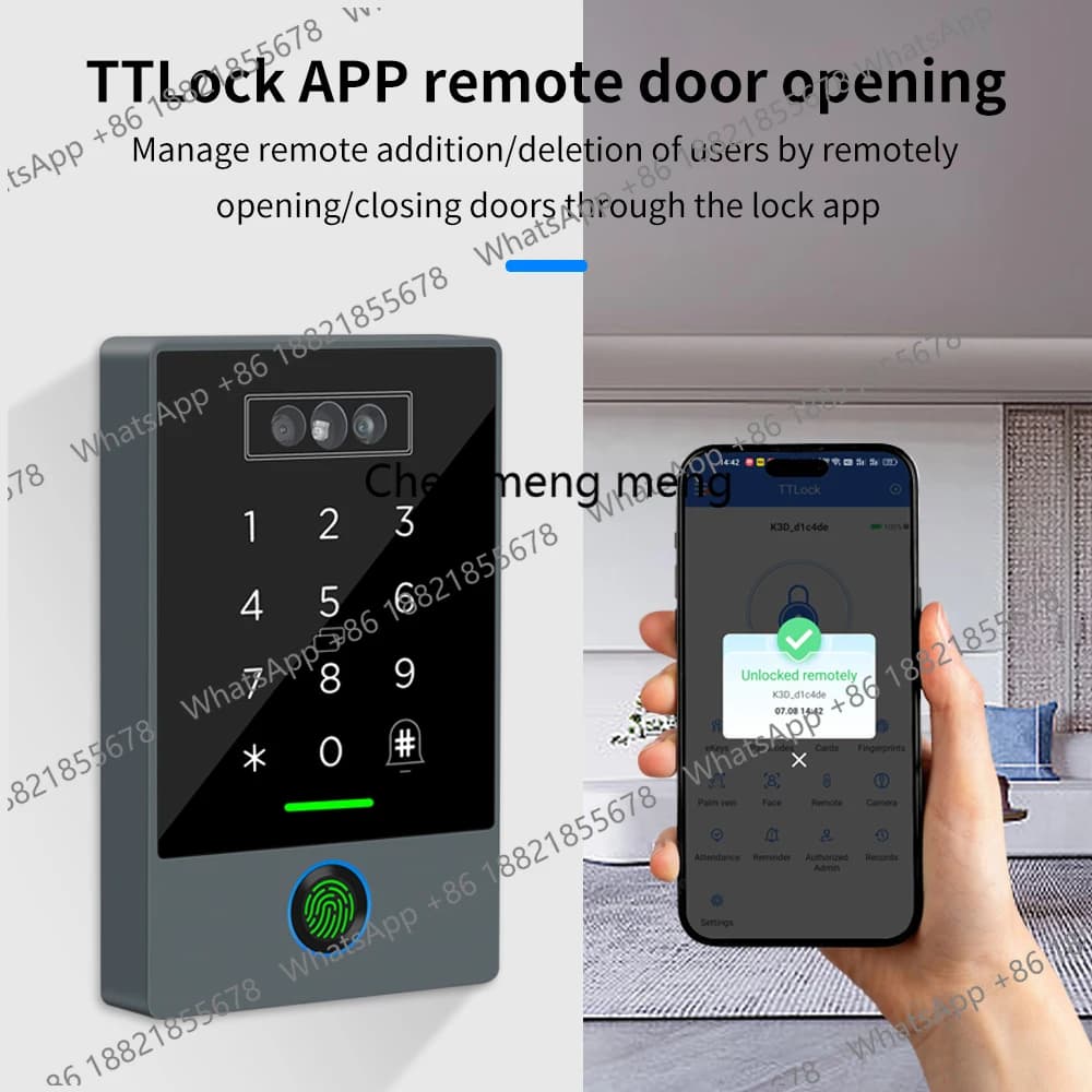 Videocitofono TTLOCK con riconoscimento facciale, macchina per la rilevazione presenze, impronta digitale + riconoscimento delle vene del palmo + riconoscimento facciale 3D 3-in-1 IP67