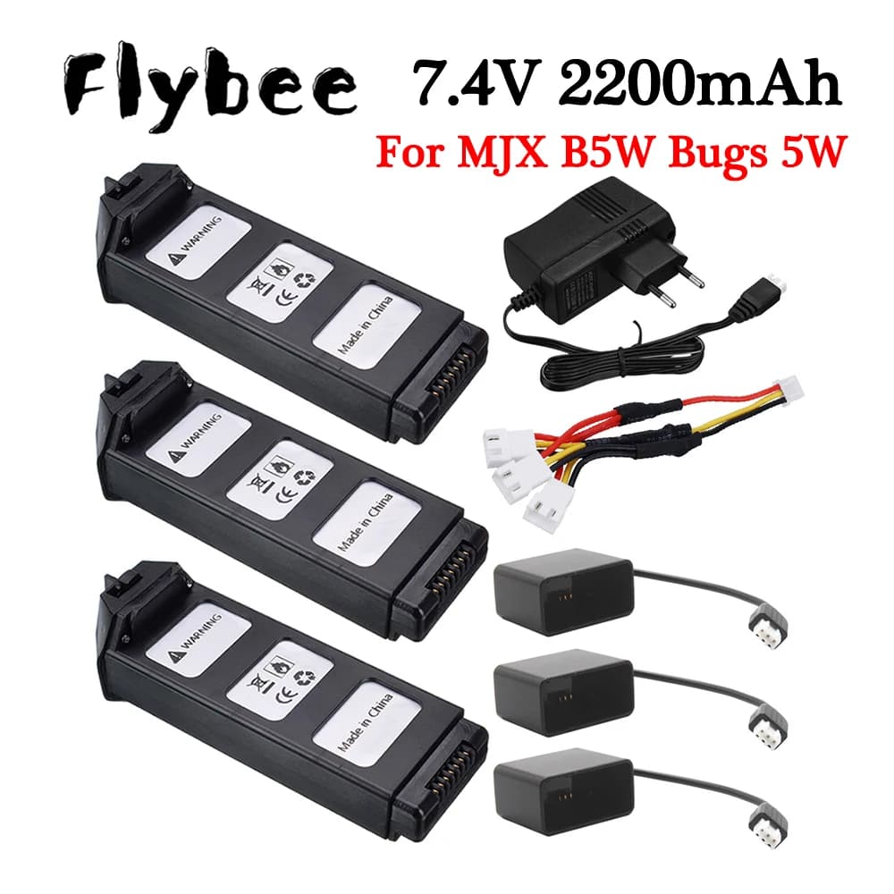 Nuova batteria LiPo 7.4V 2200mAH per MJX R/C Bugs 5W B5W X5 RC Quadcopter Elicottero pezzi di ricambio Drone Batteria Un set caricabatterie