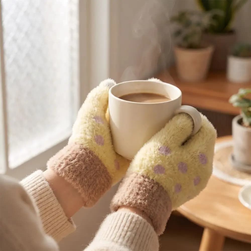 Kawaii Furry Knitted Gloves Touchscreen Wool Knit Five-Finger Gloves Soft Thickened Warm Gloves Riding