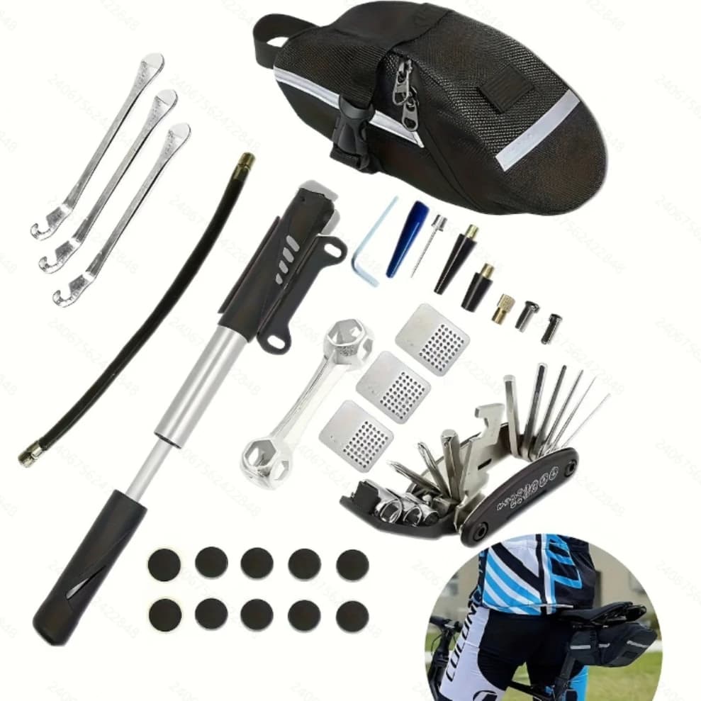 Kit di attrezzi per riparazione bici - Set multifunzione portatile con pompa ad aria, riparazione pneumatici e chiavi senza colla per mountain bike/strada