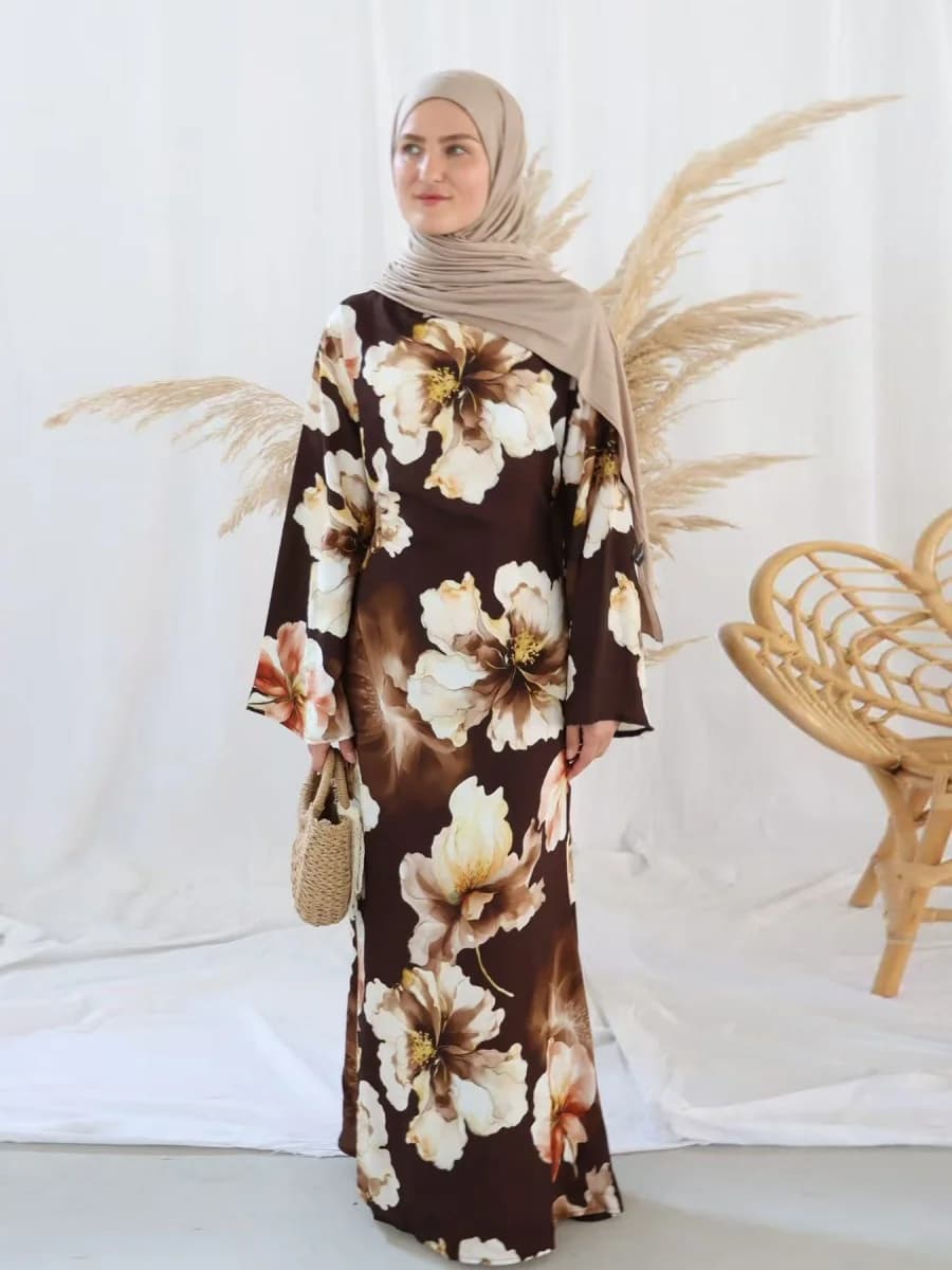 Donne musulmane Medio Oriente Lusso Dubai Stampa floreale Abaya Abito lungo Modesto Caftano Ramadan Robe Femme Abbigliamento islamico kebaya
