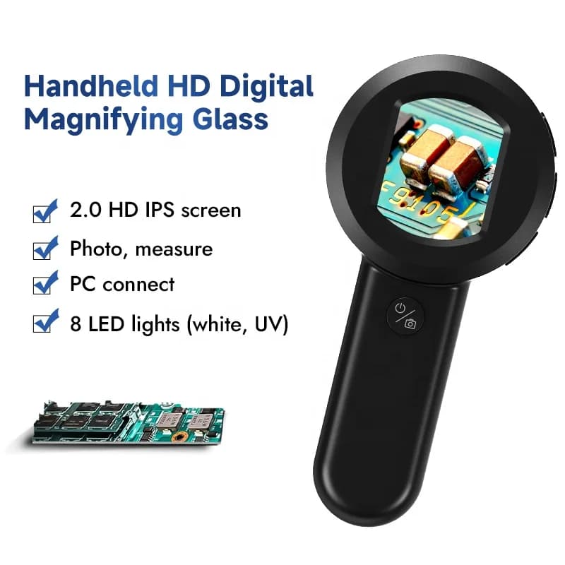 Magnifying Glass 100X HM020 with 8 LED Light 2 Inch Screen Digital Magnifying Glass Video Microscope Monocular