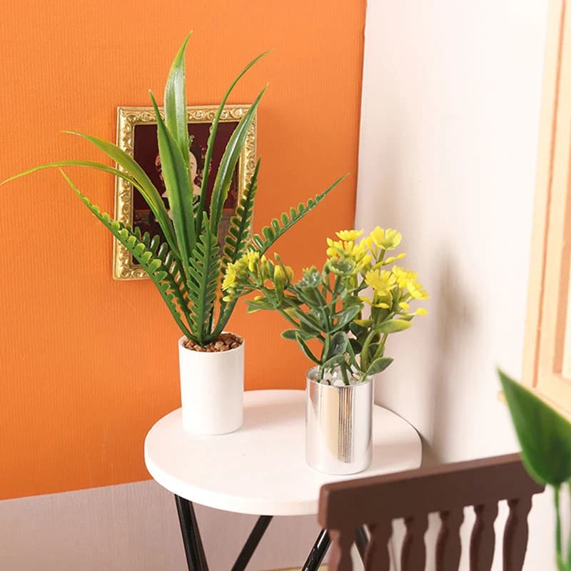 Accessori per Casa delle Bambole VP, 1 Pezzo, Miniatura 1:12, Pianta in Vaso con Foglie Verdi, Bonsai, Decorazione per Giardino e Casa, Modellino Giocattolo
