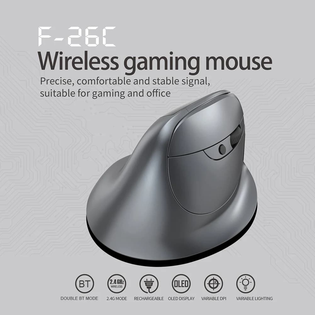 AB53 Bluetooth Vertical Wireless Mouse with OLED Screen Rechargeable Mouse for Computer Laptop Tablet Ergonomics Mice Gaming