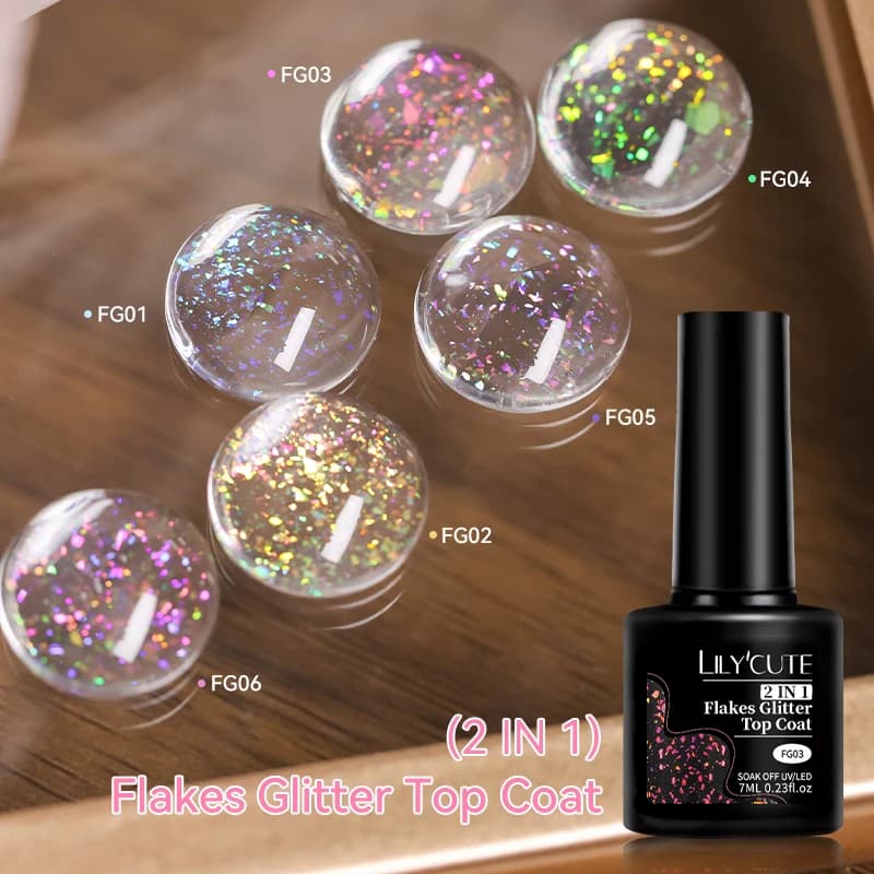 LILYCUTE Fiocchi Glitter Top Coat 2IN1 Gel colorato Smalto per unghie Camaleonte Foil Paillettes Soak Off Gel UV Base per manicure Gel superiore