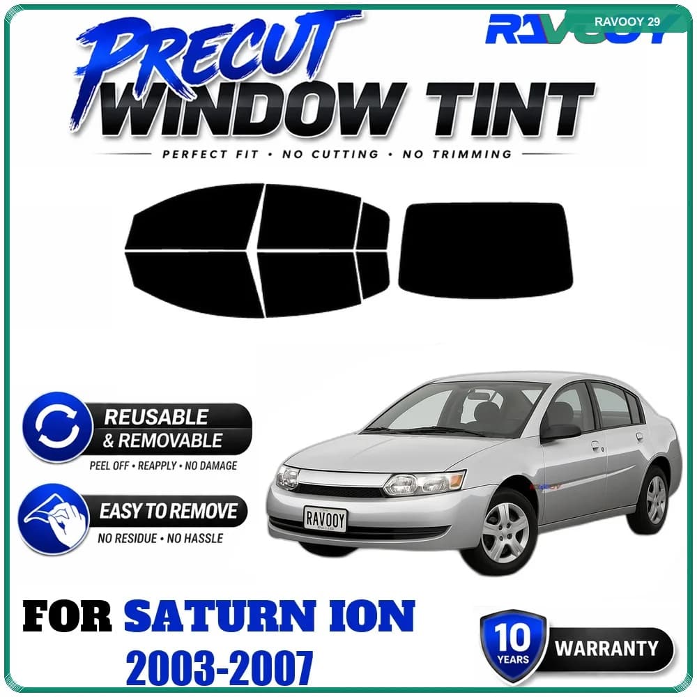 RAVOOY Precut Window Tint, Reusable Removable EPU Film, Custom Fit for Saturn Ion 2003-2007, UV Heat Protection