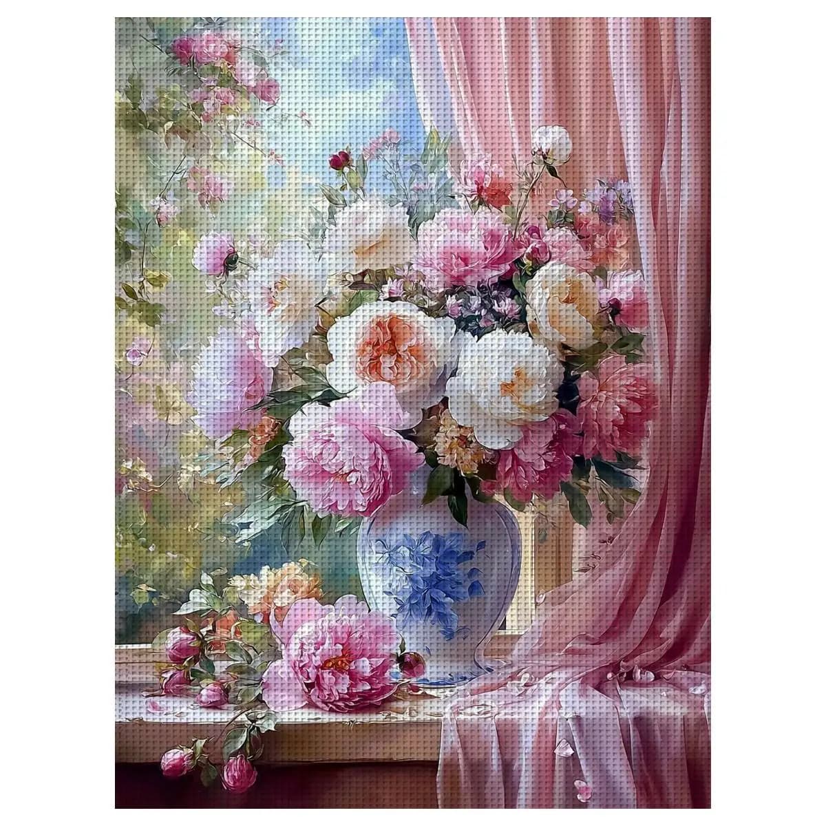 1pc 30X40CM/11.8*15.74inch Flower Stamped Cross Stitch Kit DIY Kit 11/14CT DIY Embroidered Set DIY Cross-Stitch Set for Gift