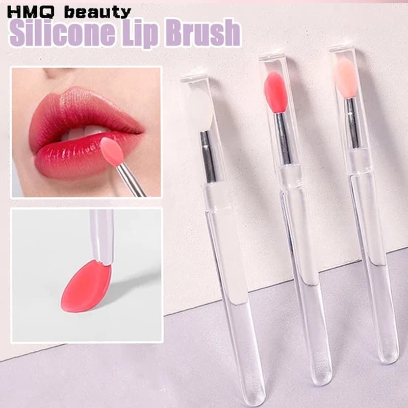 Spazzole per rossetto con asta di cristallo in silicone trasparente da 3 pezzi con copertura protettiva Strumento pennello per ombretto multifunzione