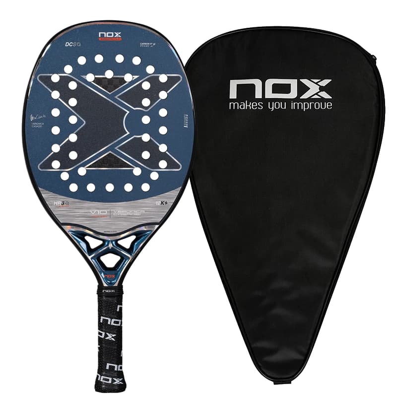 Racchetta da Beach Tennis NOX V10 in Fibra di Carbonio 12K, Nucleo in EVA da 350g, Misura Intera 50cm, Superficie Ruvida con Custodia, Ampio Sweet Spot