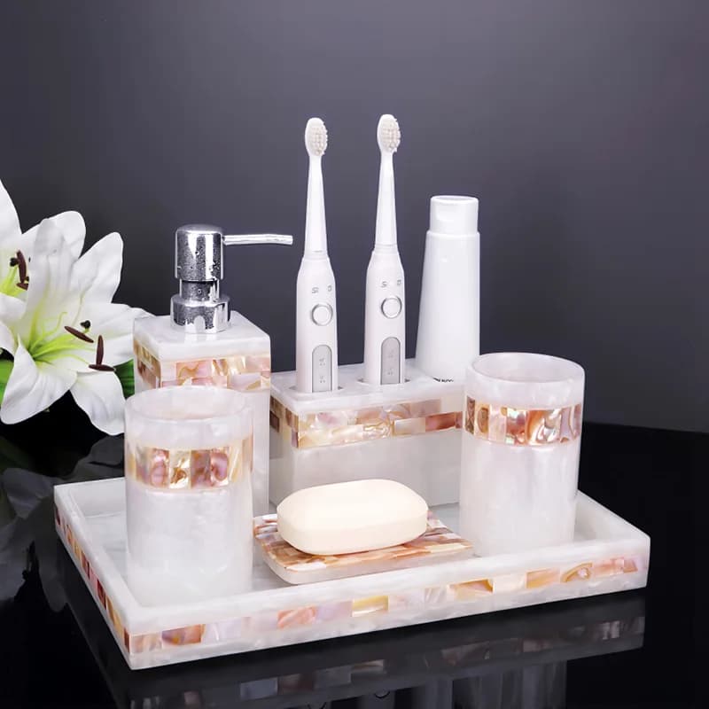 Set da toilette per bagno con guscio in resina nordica, portasapone per uso domestico, portaspazzolino, tazza per bocca, dispenser per sapone liquido, accessori per vassoi