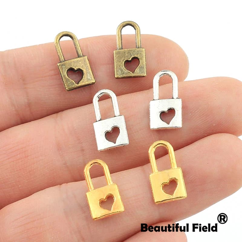 45pcs 15*8mm New Fashion Antique Bronze Silver Gold Plated Handmade Charms Necklace Pendant Heart Lock