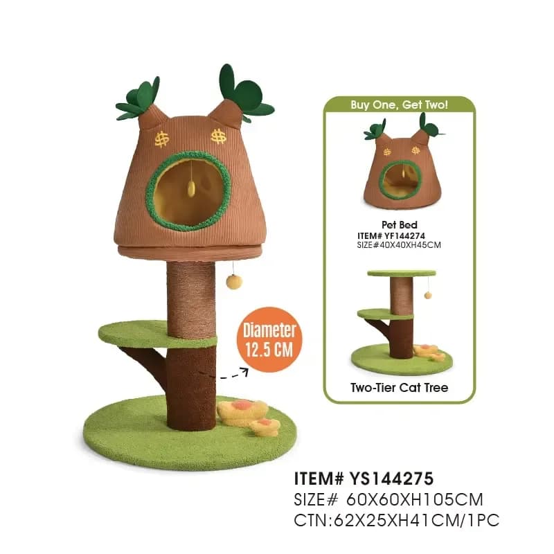 Wholesale 2-in-1 Detachable Cat Tree Tower Buy 1 Get 2 Pet Bed with 12.5cm Extra Thick Sisal Scratching Post