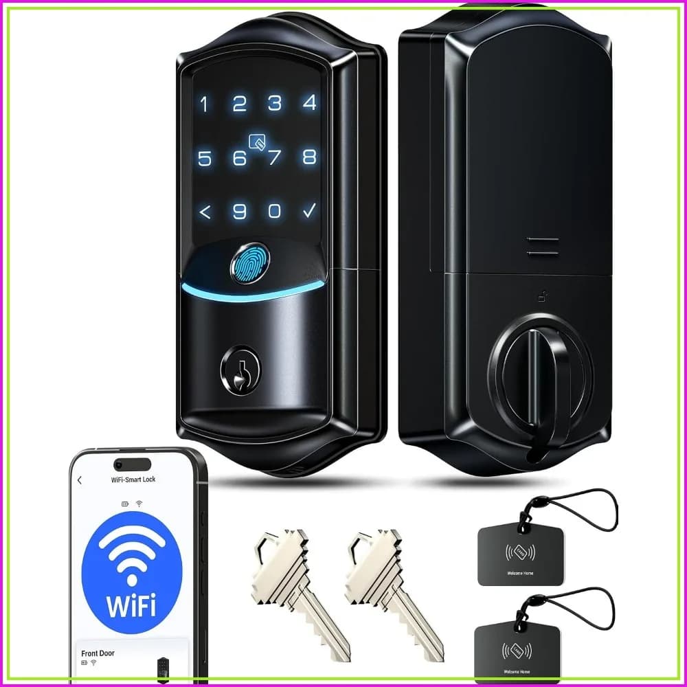 Built-in WiFi Smart Lock, Fingerprint Keyless Entry, App Remote & Voice Control, No Hub Needed, Touchscreen Keypad Deadbolt, IP65 Waterproof, BHMA Grade 3, Matte Black