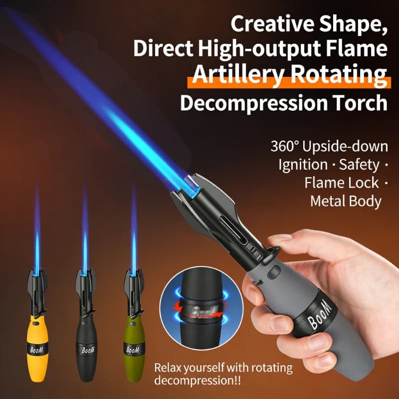 Accendino Girevole a Torcia - Fidget Spinner Antistress, Fiamma Blu Antivento, 360° ° Utilizzabile, perfetto per barbecue all'aperto e per alleviare lo stress