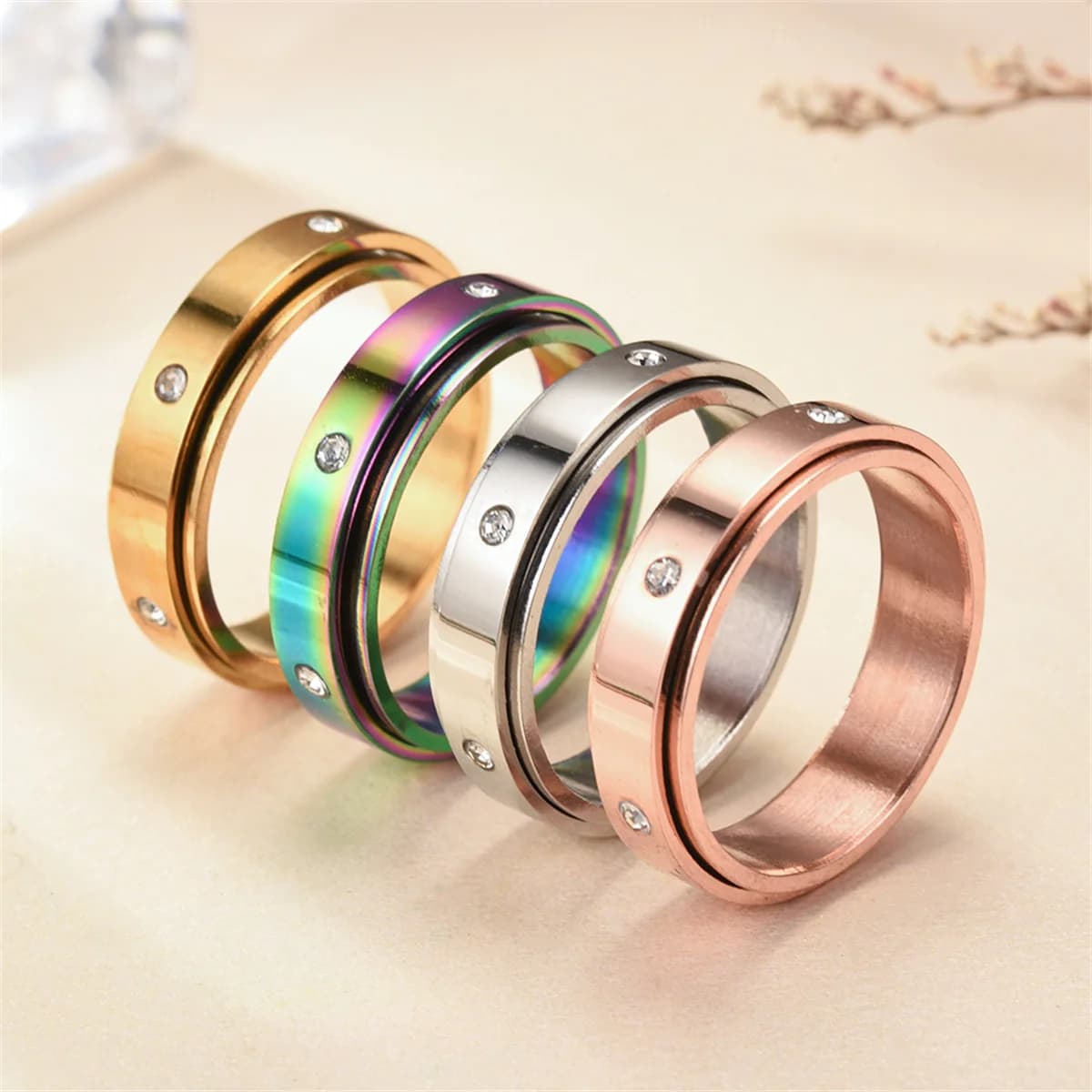 Ansia Fidget Spinner Acciaio inossidabile carino Anelli Hip Hop Acciaio al titanio Ruota Anello Uomo Donna Gioielli antistress di alta qualità