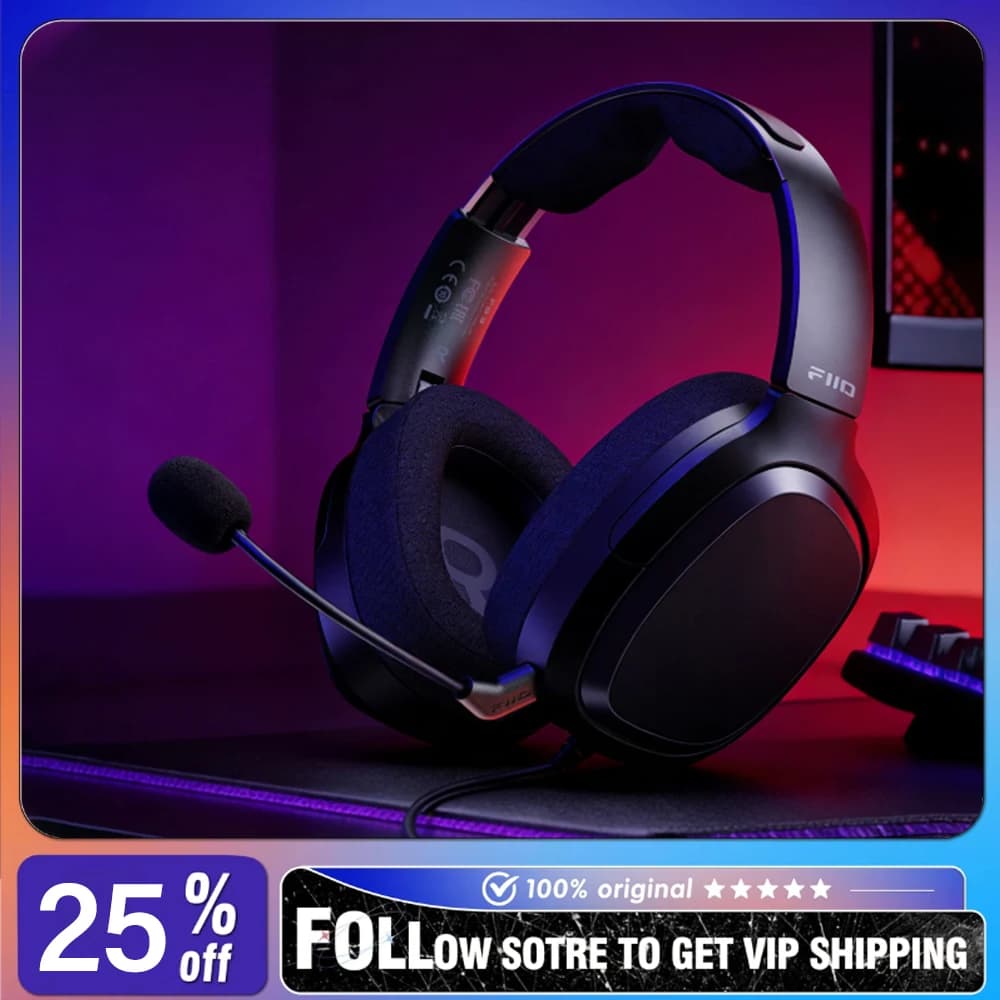 FiiO FG3 Wired Over-Ear Gaming Headset Dual Dynamic Driver Hi-Res 7.1 Surround Headphones with Microphone for Gaming & Music