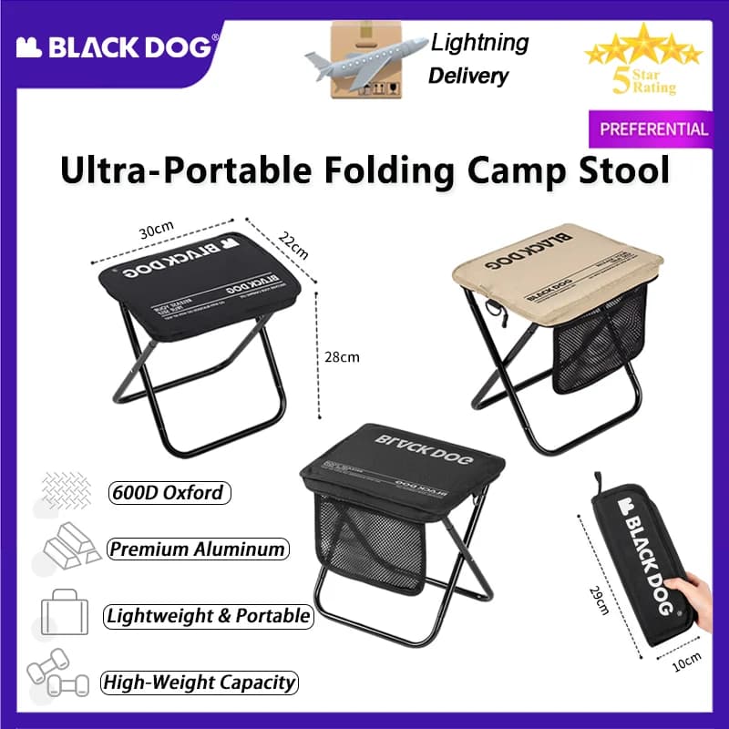Sgabello Pieghevole Portatile BLACKDOG, Sedia da Campeggio Compatta, Sedile da Pesca Pieghevole Imbottito con Borsa per il Trasporto, per Picnic e Spiaggia