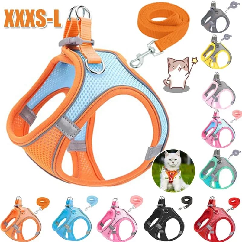 XXXS-L Reflective Pet Harness Dogs Strap with Leash Adjustable Harness Vest Breathable Collars for Chihuahua Small Large Dogs