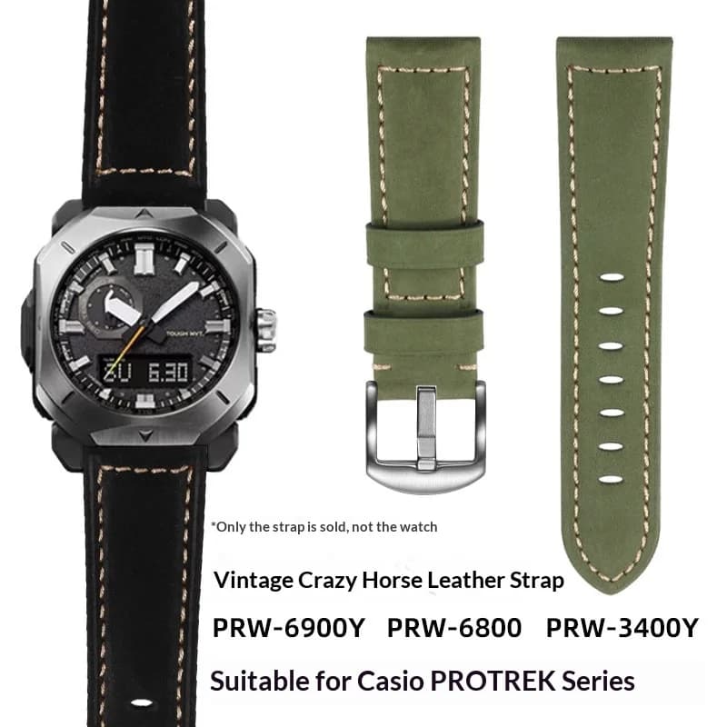 Men Genuine Leather Wrist Band Fit Casio PROTREK PRW6900Y PRW6800 PRW3400 Climbing Watch Replacement Strap 23 24mm
