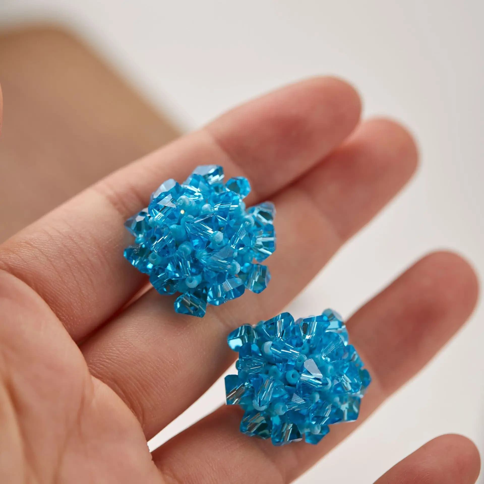 Blue Crystal Beads Ice Earrings Flower cluster earrings for women and girls Sweet jewelry for summer holidays