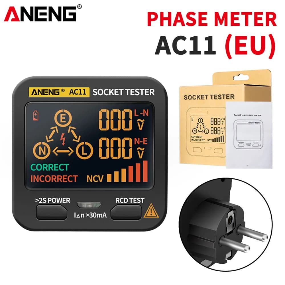 ANENG AC11 US/EU/UK Prese Detector, Intelligent Digital Tester for Polarity and Power Phase