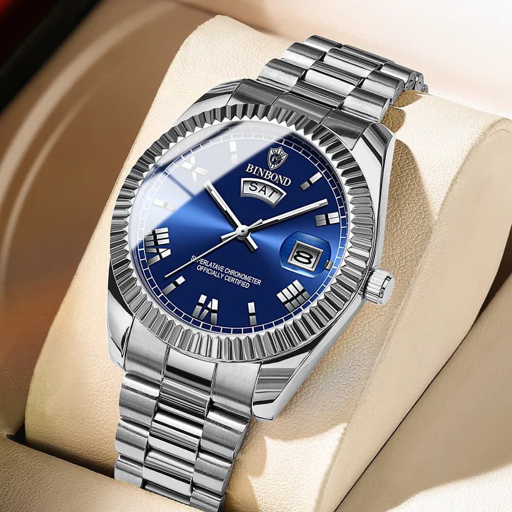 BINBOND Marca B0733 Orologio da uomo d'affari al quarzo alla moda Orologio da uomo creativo con calendario luminoso notturno impermeabile
