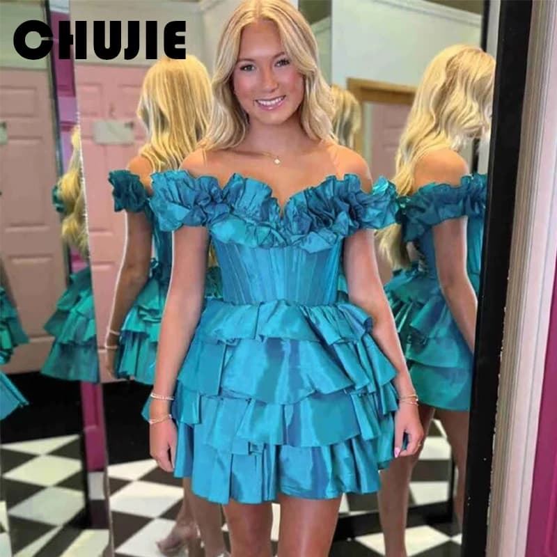Off Shoulder Mini Homecoming Dresses For Teens Tiered Graduation Dress Sweet 15 16 Customized Short Prom Evening Party Gown