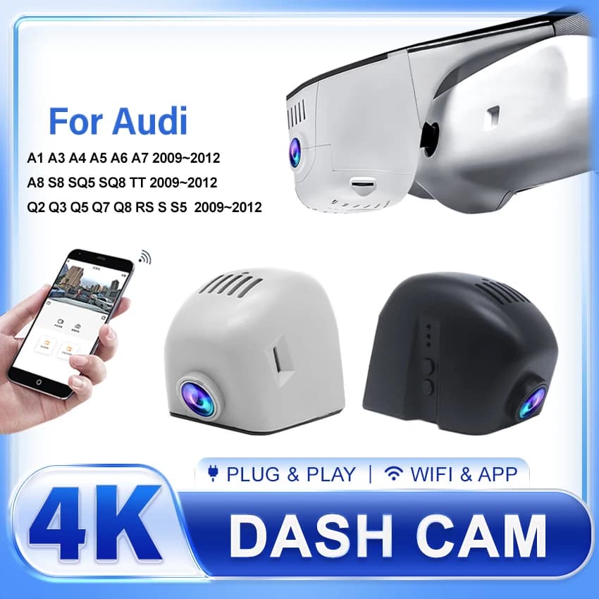 4K HD 2160P Dash Cam Wifi Car DVR Driving Recorder for Audi A1 A3 A4 A5 A6 A7 A8 Q2 Q3 Q7 Q8 RS S5 S5 SQ5 SQ8 TT 2009 ~ 2012