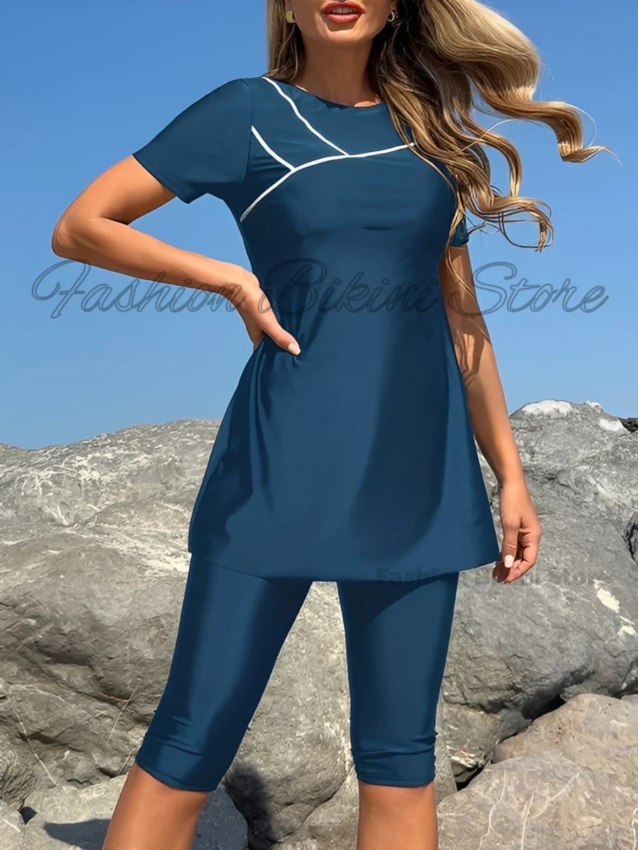 2026 Long Knee Swimwear Female Tankini Two Pieces Swimsuit Women Beach Dress Solid Bathers Bathing Swimming Swim Suit Beachwear