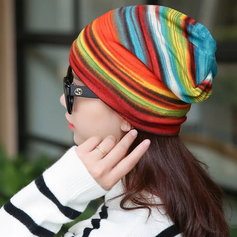 Autumn And Winter Multifunction Hedging cap Hat Casual Turban hat Stripe Print Women Men Hats & Caps