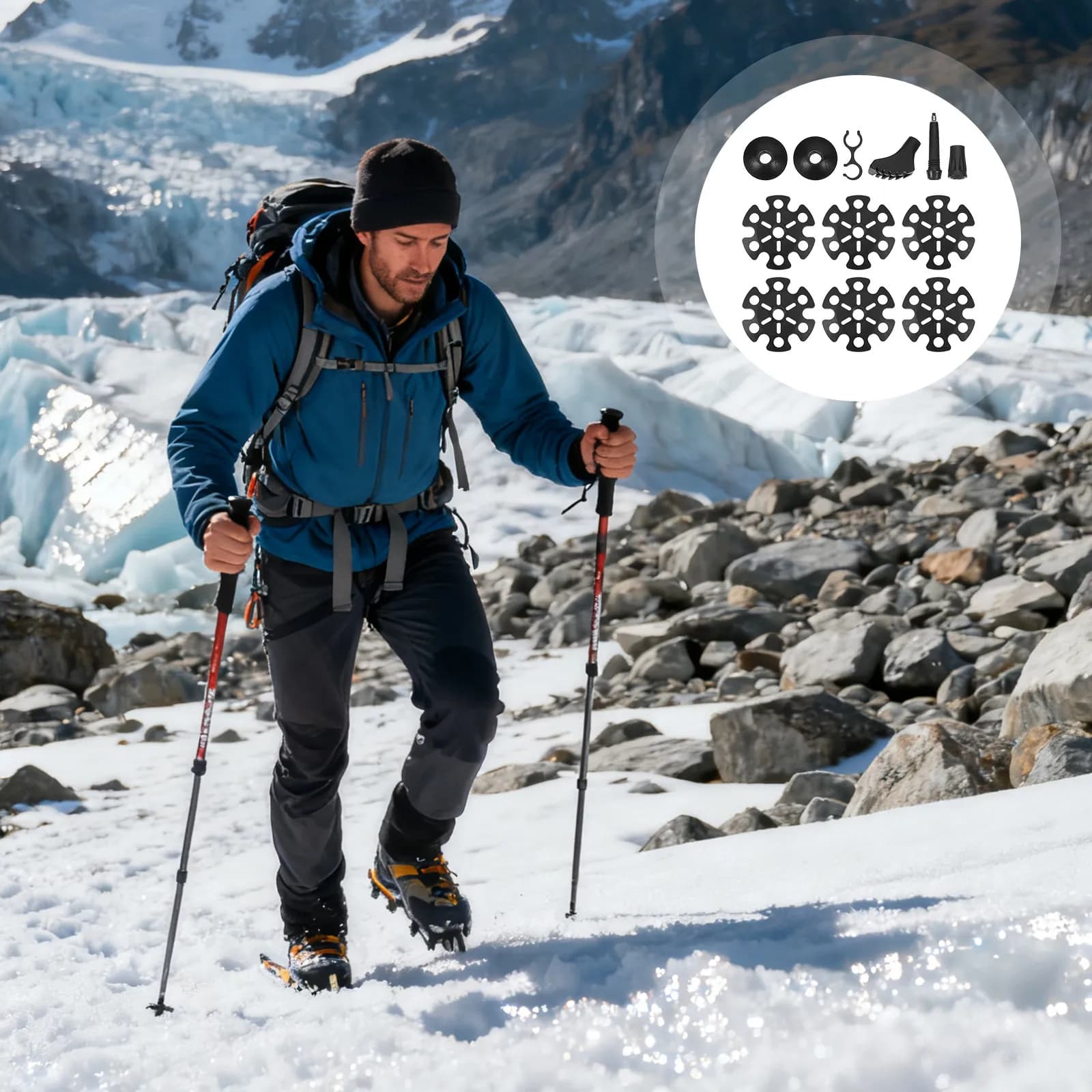 Set di 1 punta in acciaio al tungsteno per bastone da trekking, tappo in gomma antiscivolo di ricambio per bastone da passeggio, protezione per neve e fango