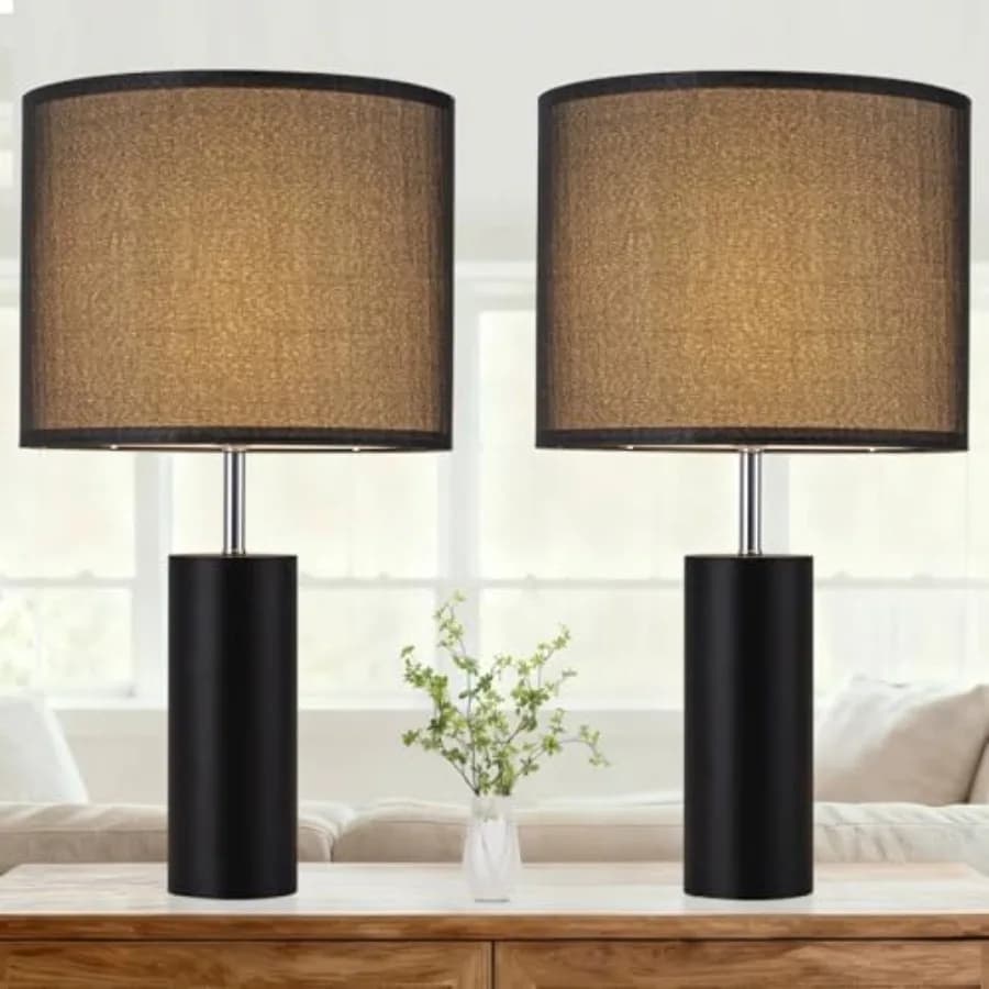 Set di 2 Lampade da Tavolo in Legno da 23,5 Pollici per Soggiorno, Lampade da Comodino Vintage Stile Fattoria per Camera da Letto, Grandi Lampade da Scrivania Rotonde per Comodino
