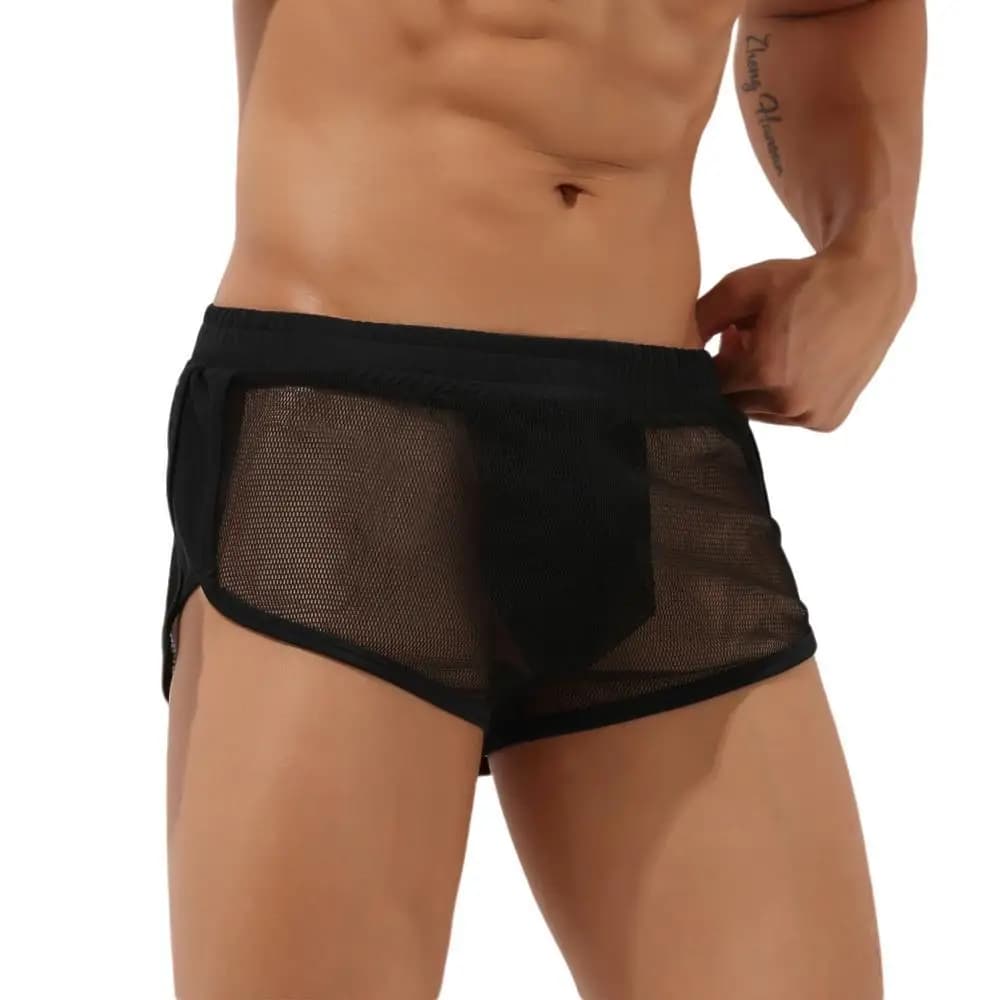 SEOBEAN Boxer da Uomo in Rete Trasparente con Tasca a U Convessa, Design a Rete da Pesca, Intimo Confortevole per Casa e Sonno
