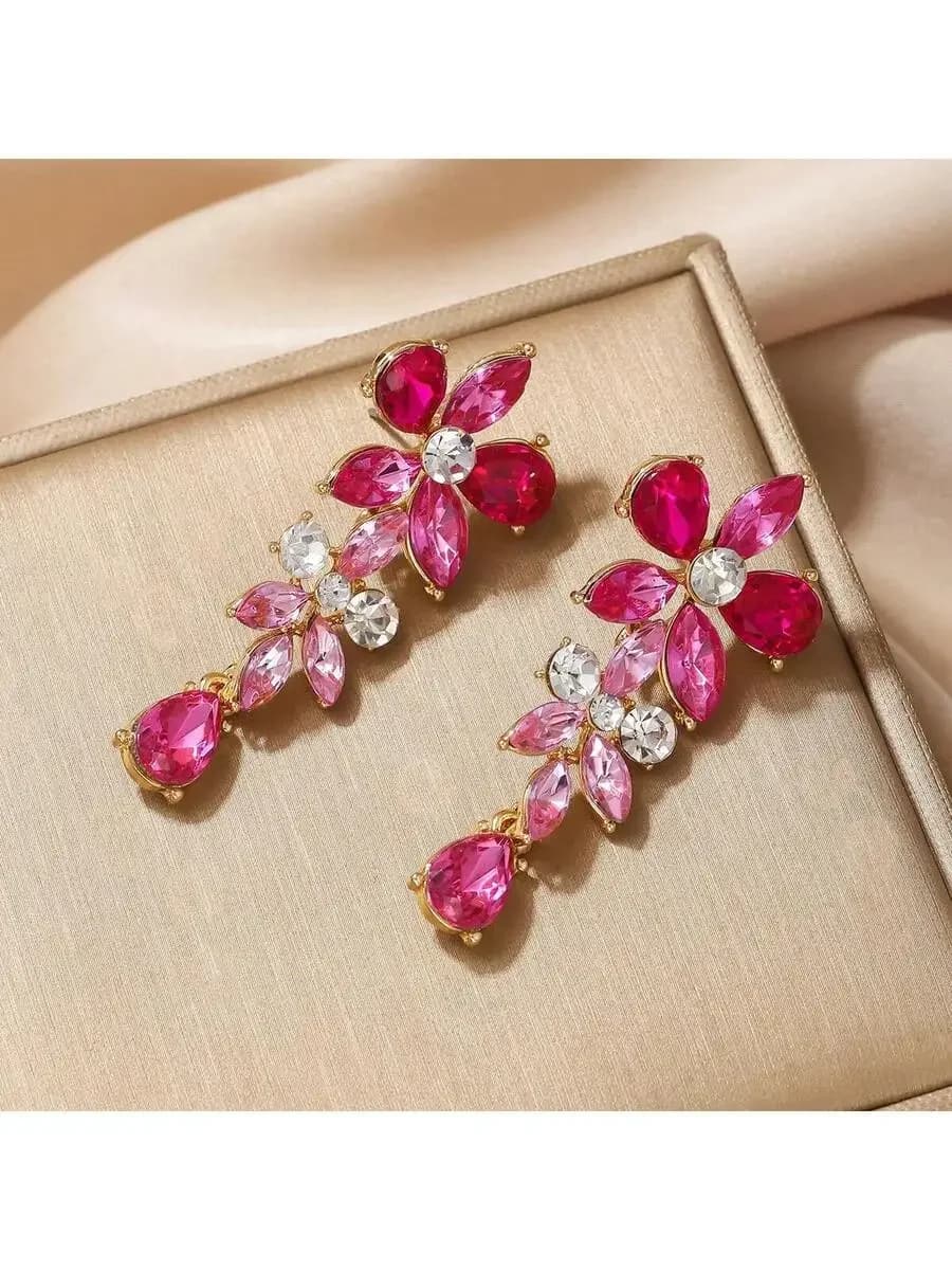 Fashion Floral Rhinestone Drop Earrings For Women Statement Jewelry Gift