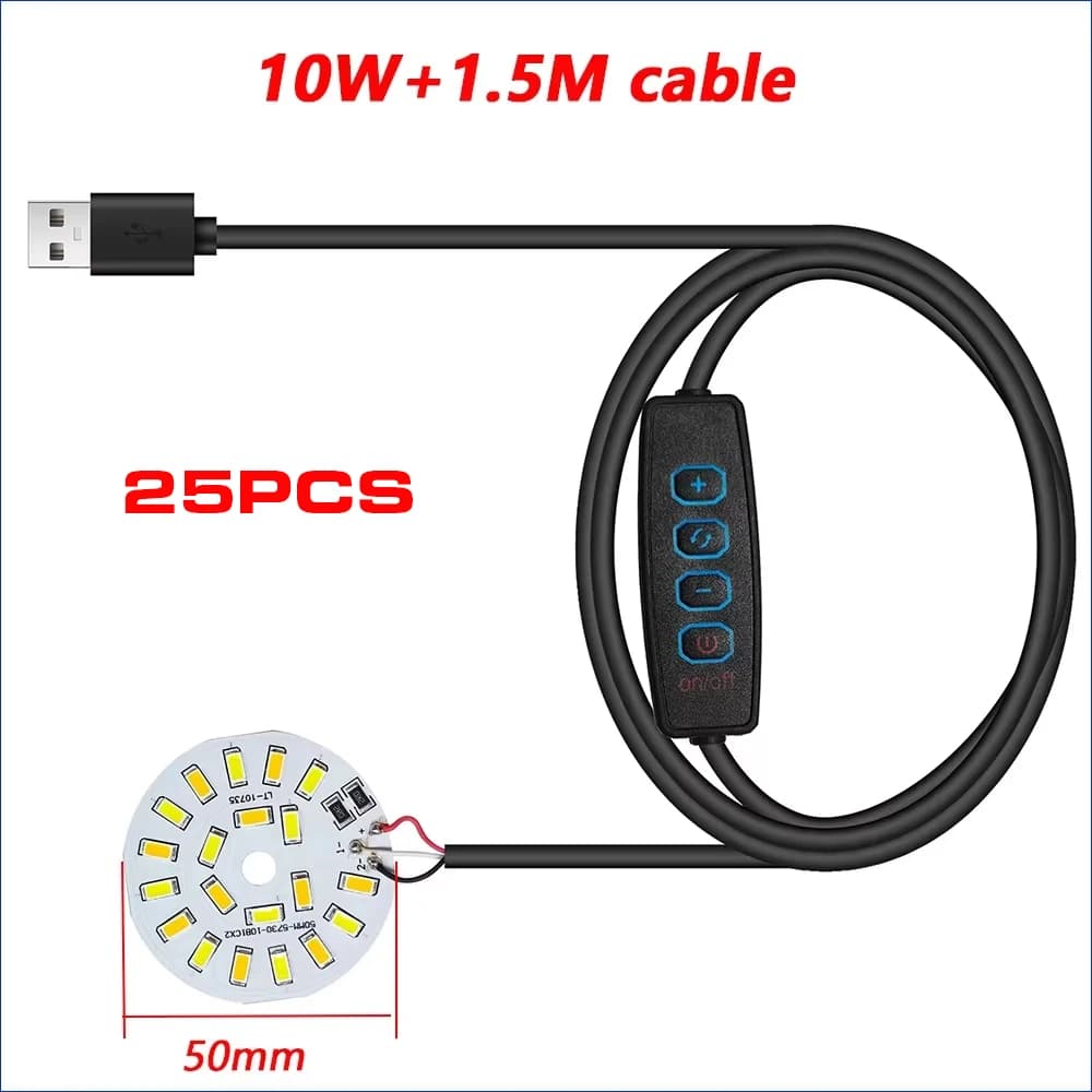 COMPYI 25PCS Spina USB DC5V luci a LED Interruttore online Controller di regolazione con cavo da 1,5 metri 10W 3000K + 6500K Scheda luminosa