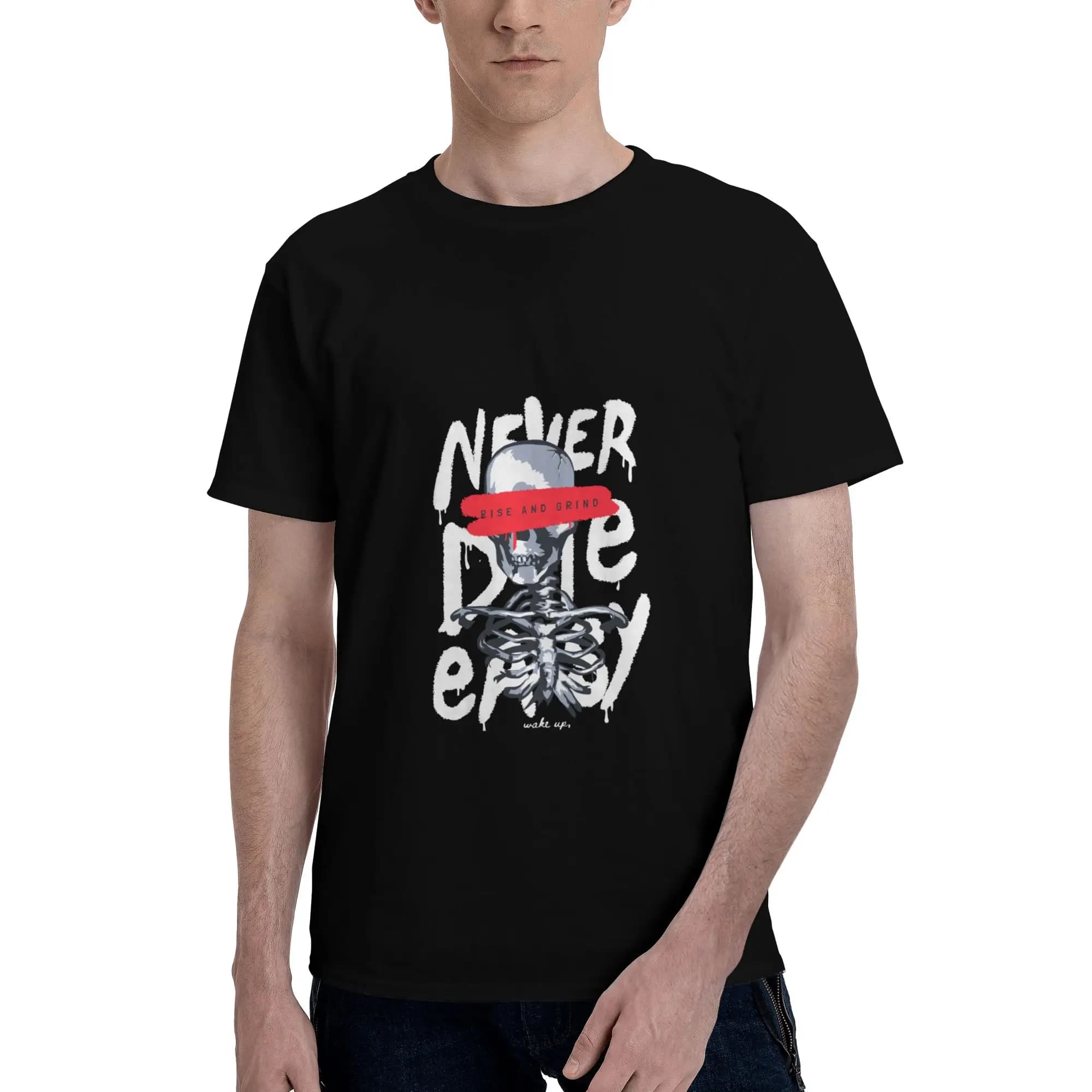T-shirt da uomo con stampa scheletro con bandana rossa, maglietta a maniche corte, 100% cotone