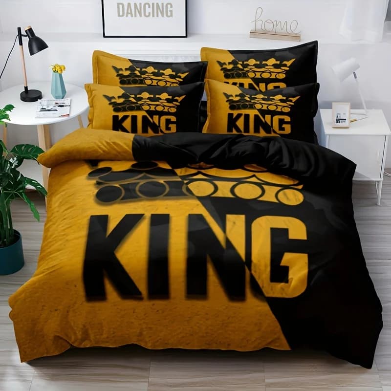 Set duvet model King yellow and black Set soft and comfortable bed linen for the bedroom, guest room and dormitory furniture