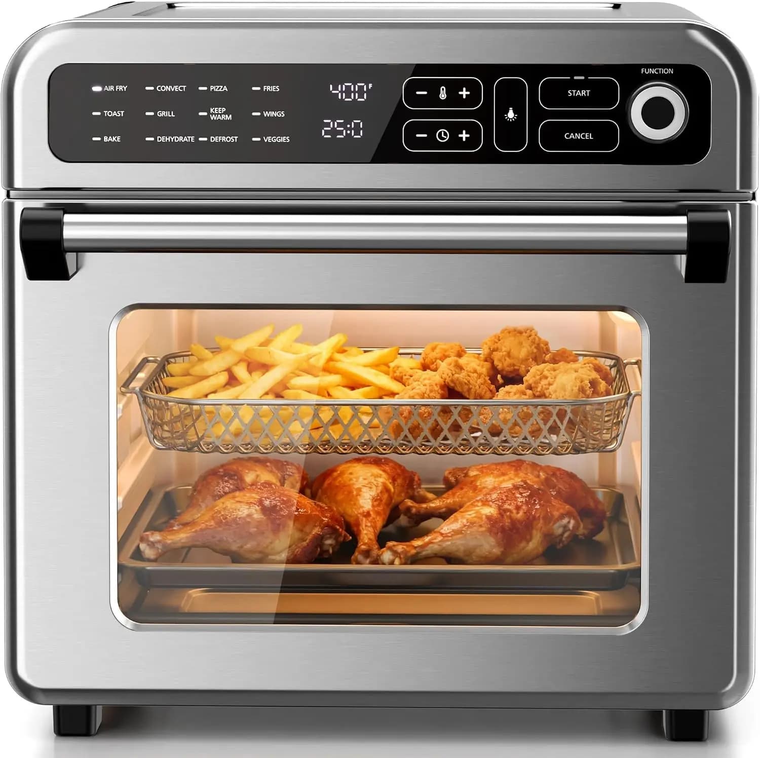 18QT Air Fryer Toaster Oven Combo, 12-in-1 Convection Oven, Adjustable 70-450°F, Bake/Roast/Broil, Fits 8-10" Pizza, Accessories Included