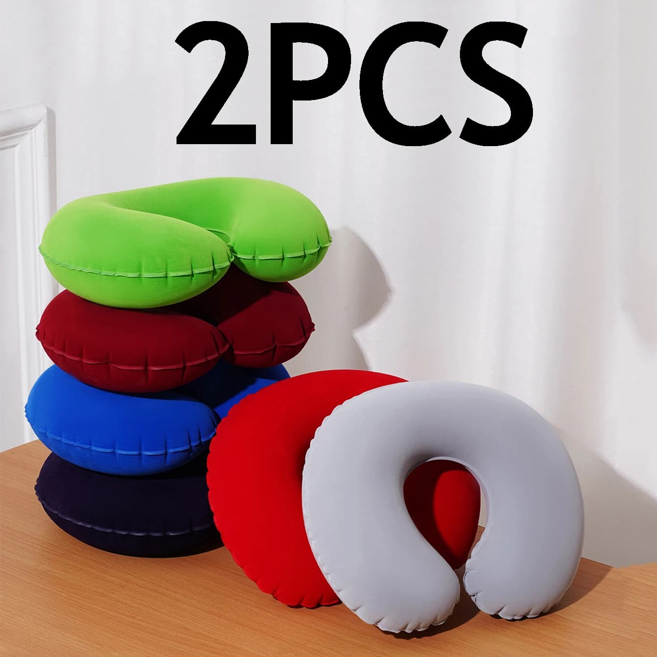 2Pcs/Pack Inflatable U-Shaped Neck Pillow, Portable Foldable Travel Support Pillow for Airplane Car Trip
