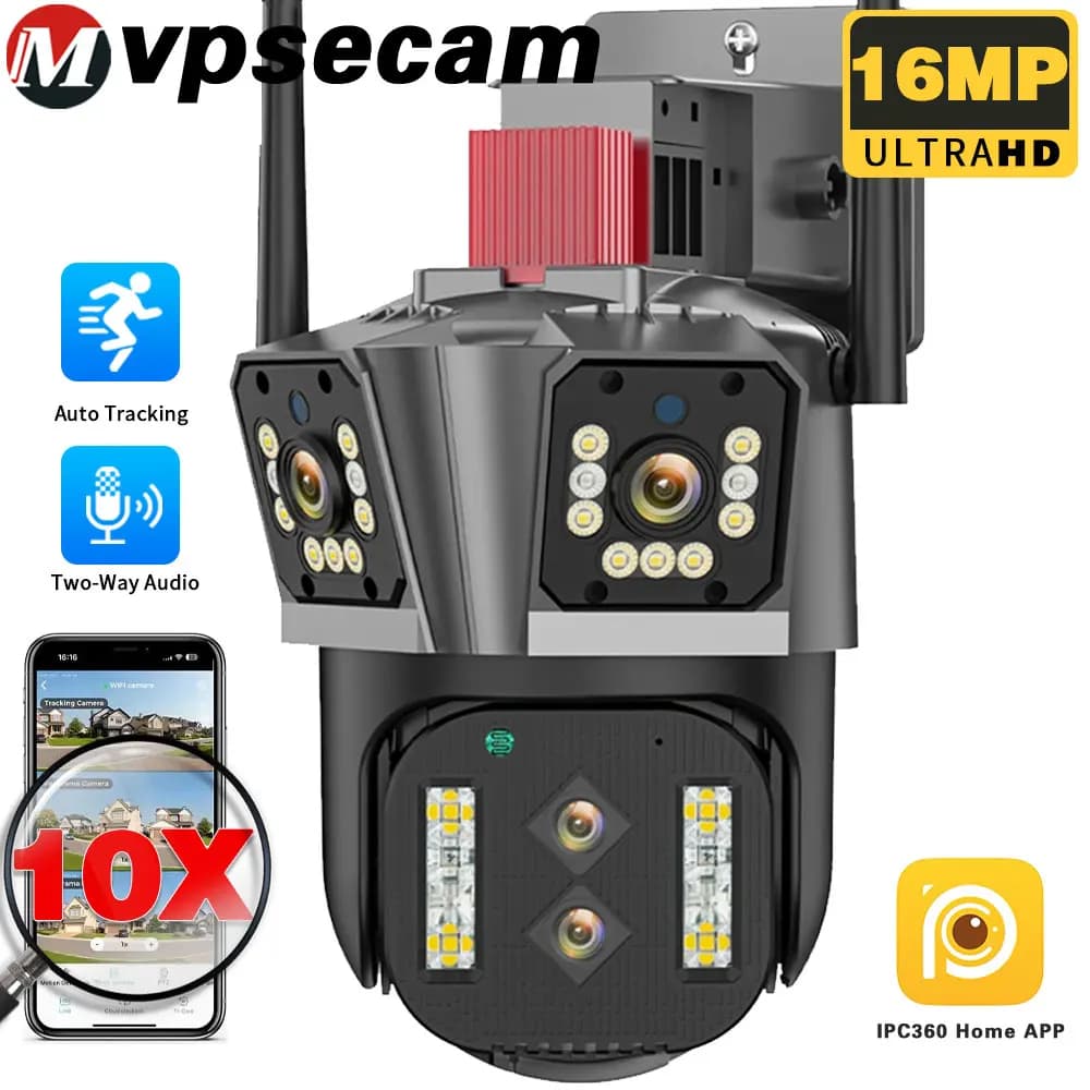 Telecamera di sicurezza WiFi PTZ 8K 16MP Zoom 10X con tracciamento automatico Visione notturna a colori Telecamera di sorveglianza CCTV Vifeo wireless per esterni