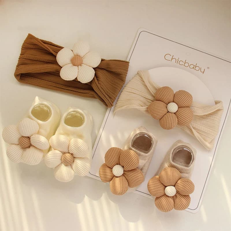 Set 2 Pezzi: Fascia per Capelli e Calzini per Neonata, Accessori per Capelli Morbidi in Nylon per Bambina