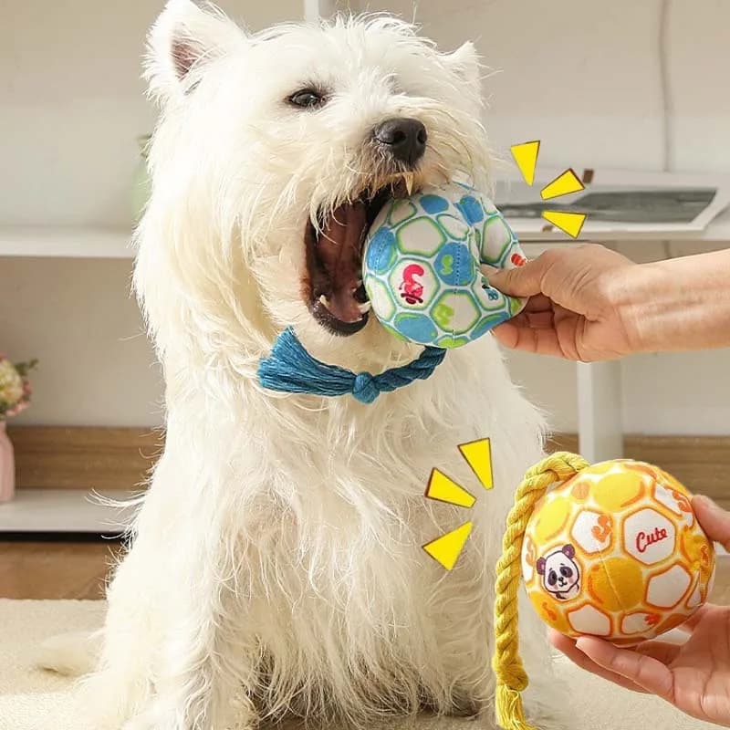 Giocattolo di peluche da masticare per cani Resistente ai morsi Corda di peluche stridulo Palla con nodo Giocattolo per cuccioli Pulizia dei denti Addestramento dei giocattoli per cani Forniture