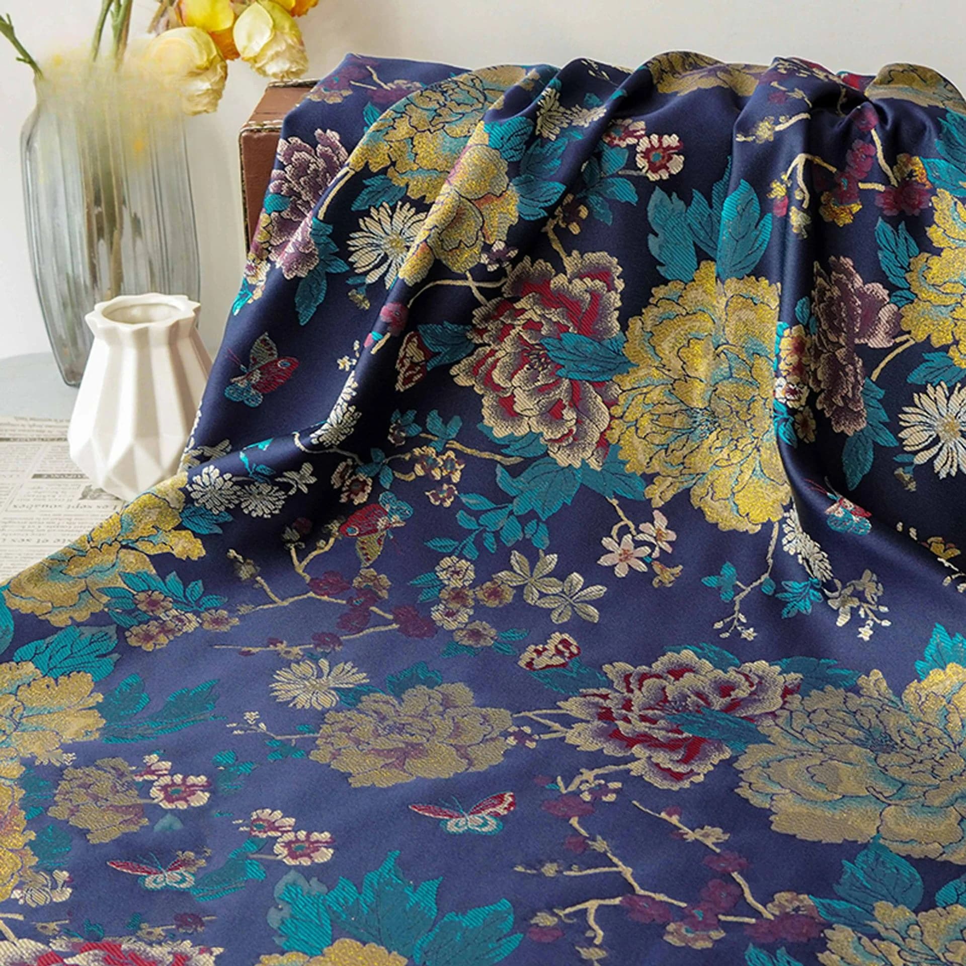 Tessuto per Divani in Broccato Jacquard Damascato con Peonie, Tende, Coprisedia da Pranzo, Decorazioni per la Casa, Cuscini, Materiali per Cucito