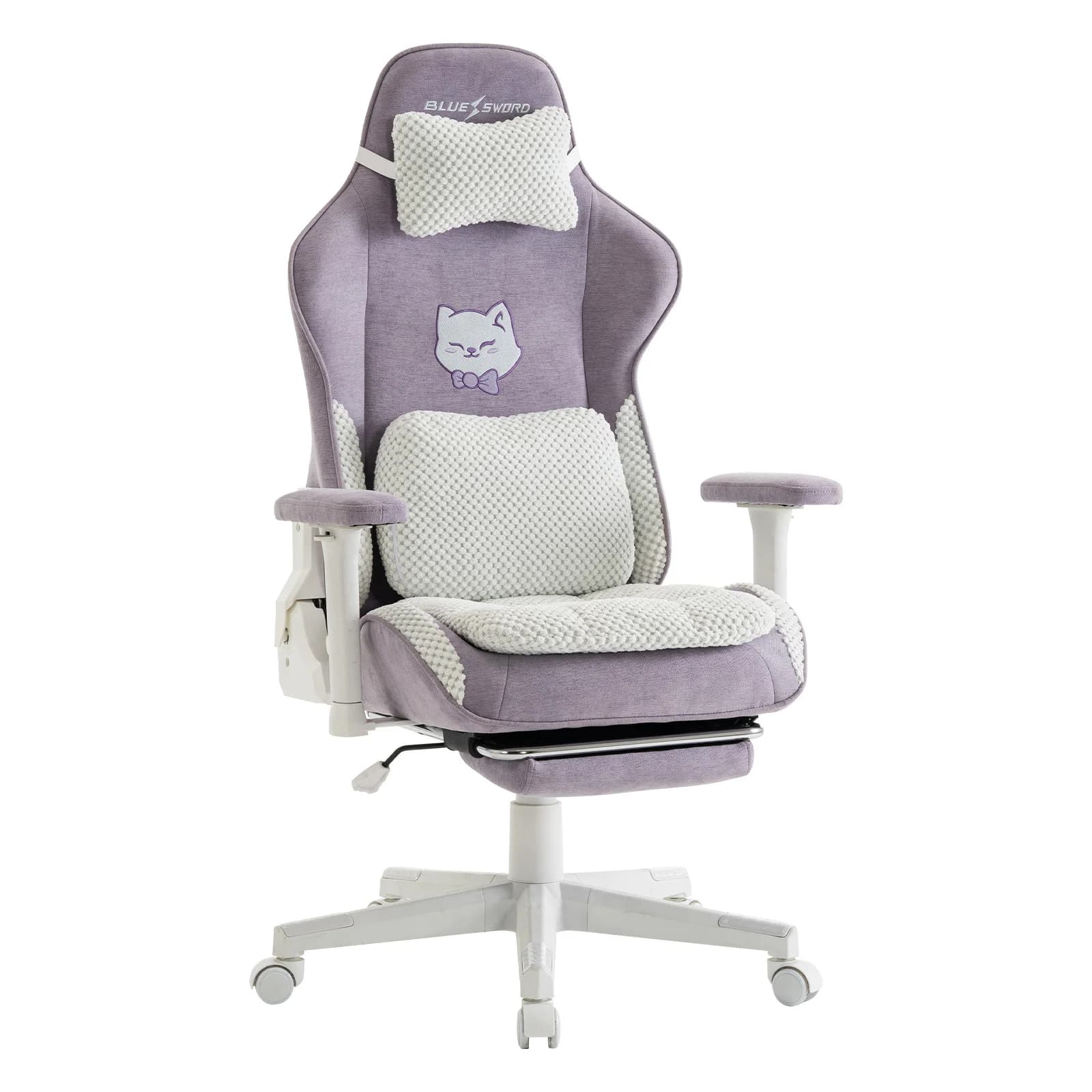 Sedia da gaming con orecchie carine e cuscino Kawaii, sedia ergonomica da computer per ragazze con supporto lombare