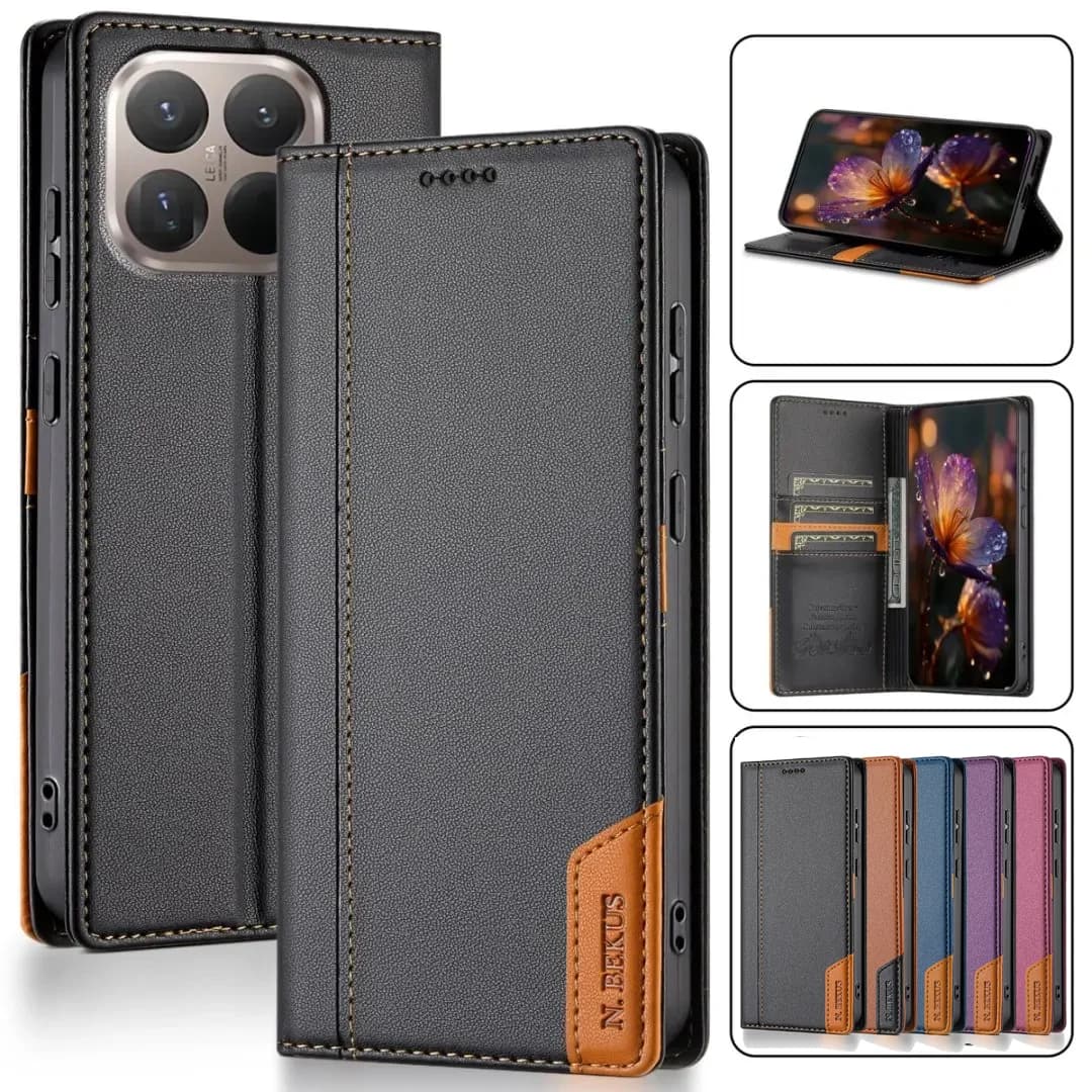 Magnetic Leather Wallet Case for Xiaomi Mi 15T 14T 13T 12T 11T Pro Mi15T with Card Holder and Protective Support