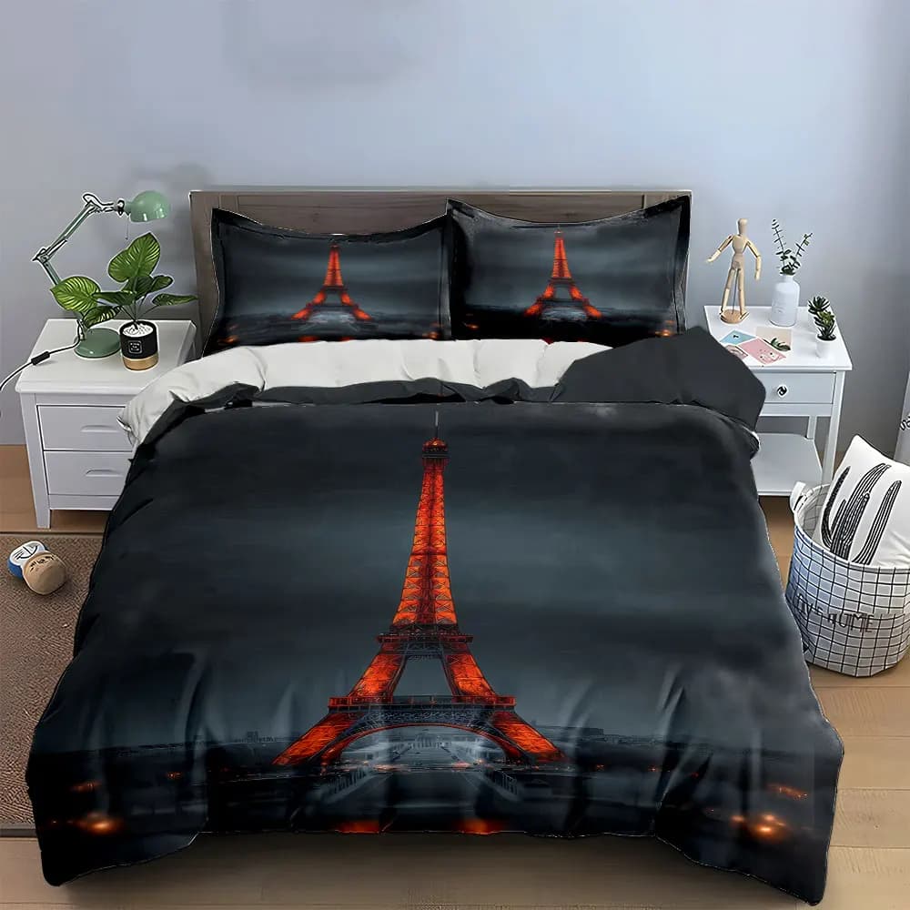Set di biancheria da letto con decorazioni della Torre Eiffel di Parigi, con 1 copripiumino e 2 federe, singolo, matrimoniale, king size, queen size, idea regalo