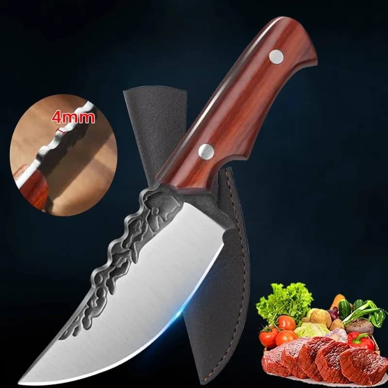 Coltello forgiato fatto a mano Coltello per disossare da cucina in acciaio inossidabile Pelapatate Mannaia per carne Coltello per pesce Coltello da cucina con manico in legno