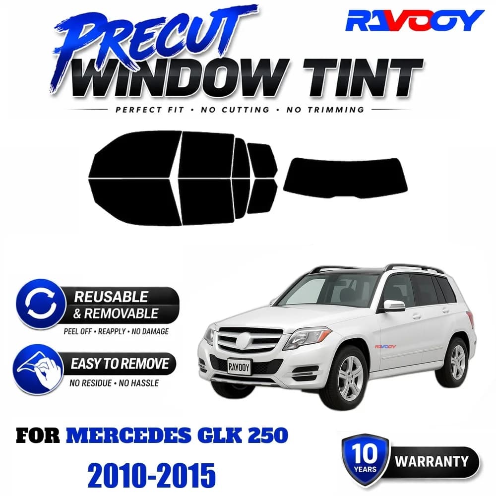 RAVOOY Precut Window Tint, Reusable Removable EPU Film, Custom Fit for Mercedes GLK 250 2010-2015, UV Heat Protection